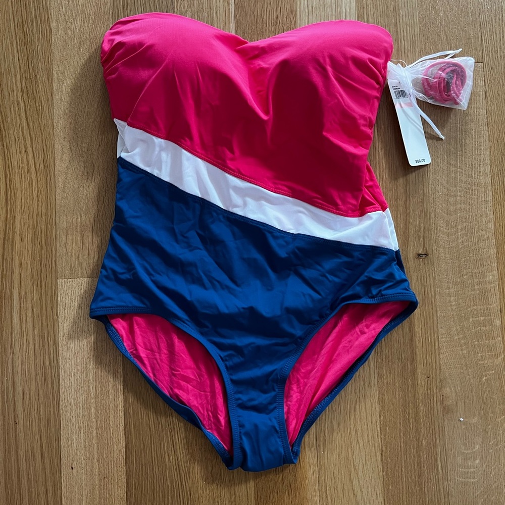 Anne Cole Colorblock Bandeau One Piece Size 10 NWT